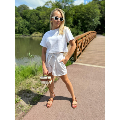 Lniane szorty STRIPES -...