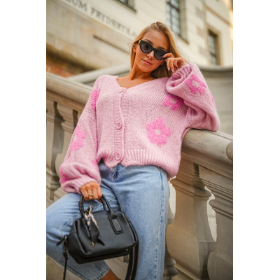 Kardigan FLOWER - jasny róż