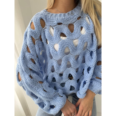 Ażurowy sweter MOKA - błękit