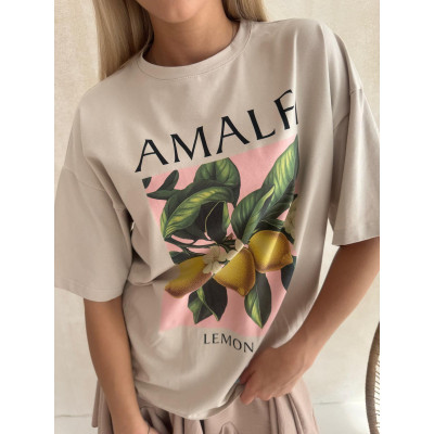 T-shirt AMALFI - beżowy z...