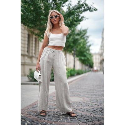 Spodnie lniane SOLEA - beżowe