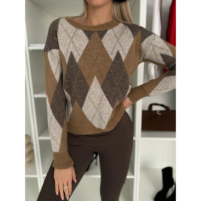 Sweter ROMBY - beżowo-brązowy