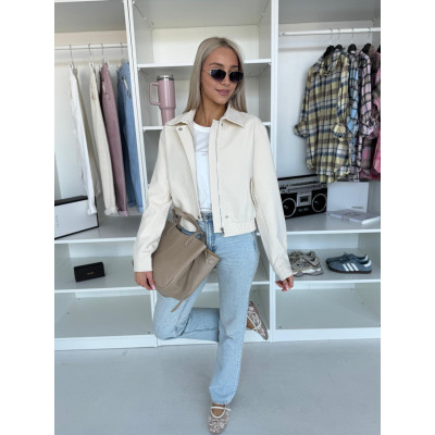 Krótka kurtka z zamkiem - ecru