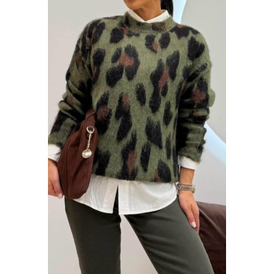 Sweter WILD - zielono-brązowy
