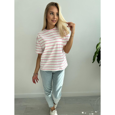 T-shirt STRIPES - neon róż